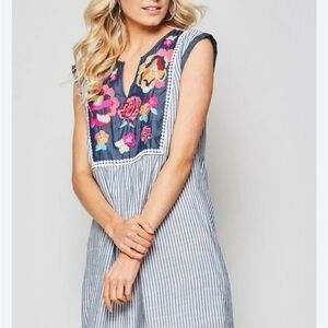 Savanna Jane Blue & Pink Floral Embroidered Mini Dress